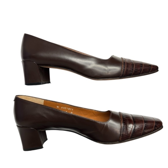 VTG Ralph Lauren Womens Brown Croc Embossed Block Heel Pump Size 7 Made in Spain - Picture 8 of 13